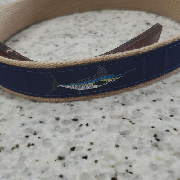 Nautical Theme Marlin Canvas, Leather Brass Mens Belt, Size 42 - Picture 6 of 6